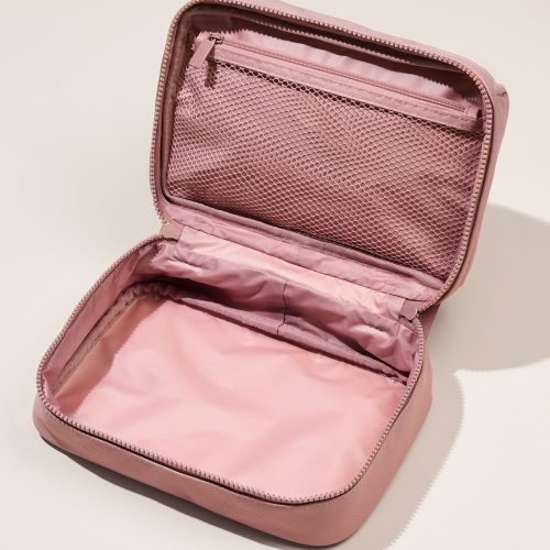 pdp puffy toiletry bag mauve top open